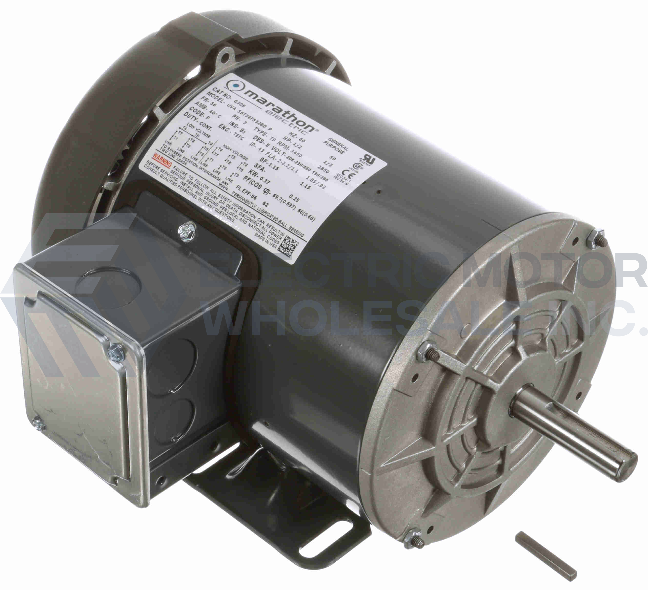 マラソン2 HP 3450 RPM 575 V 56 CZ-65 DP 3 Ph 2.8 A 60 Hz 056T34F15642 - Marathon 2 HP General Purpose Motor, 3 phase, 3600